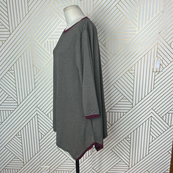Alembika Tunic Top Blouse 3/4 Sleeve Striped Pullover Black Tan Size 2 US 8‎ 10 - Picture 5 of 12